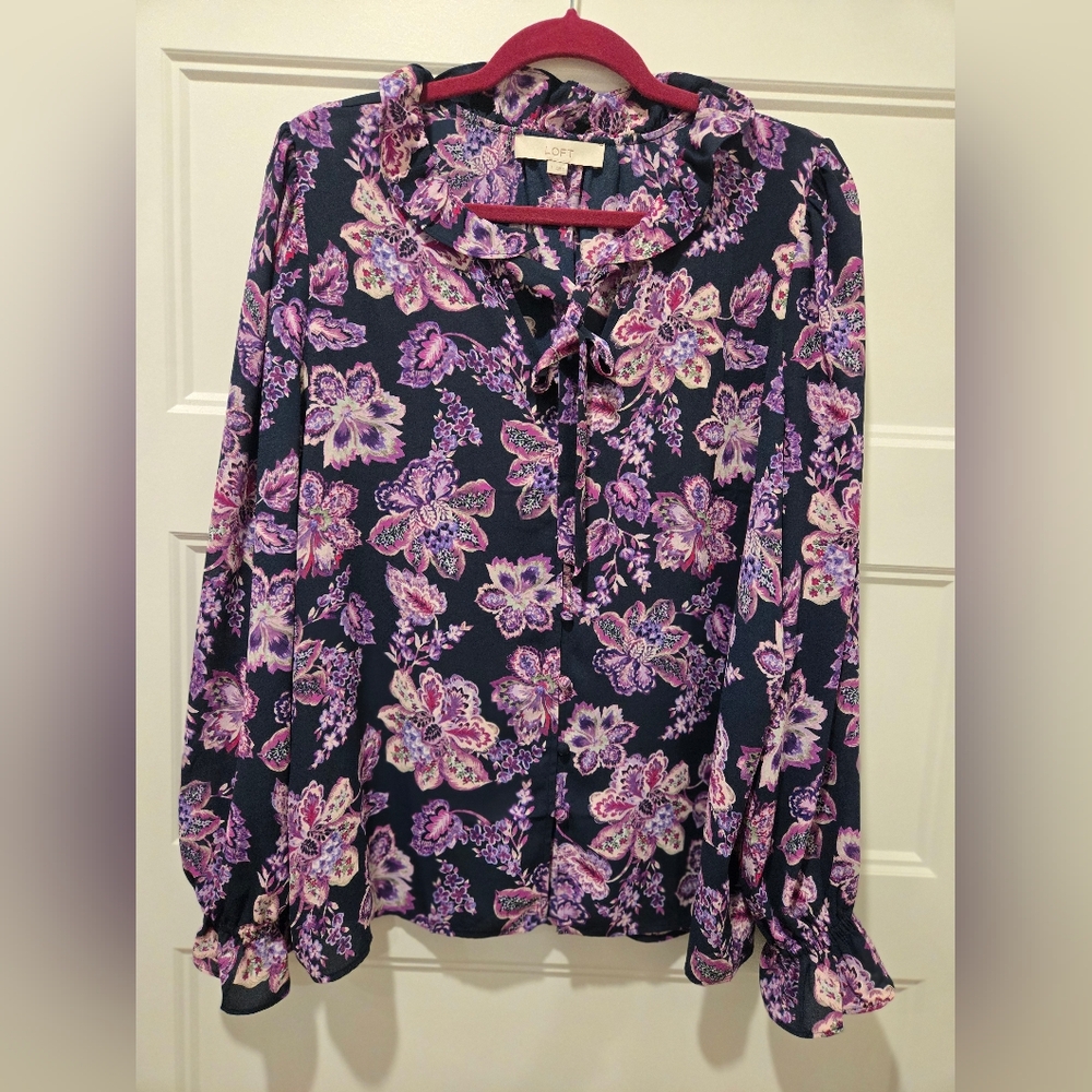 Loft Floral Ruffle Blouse